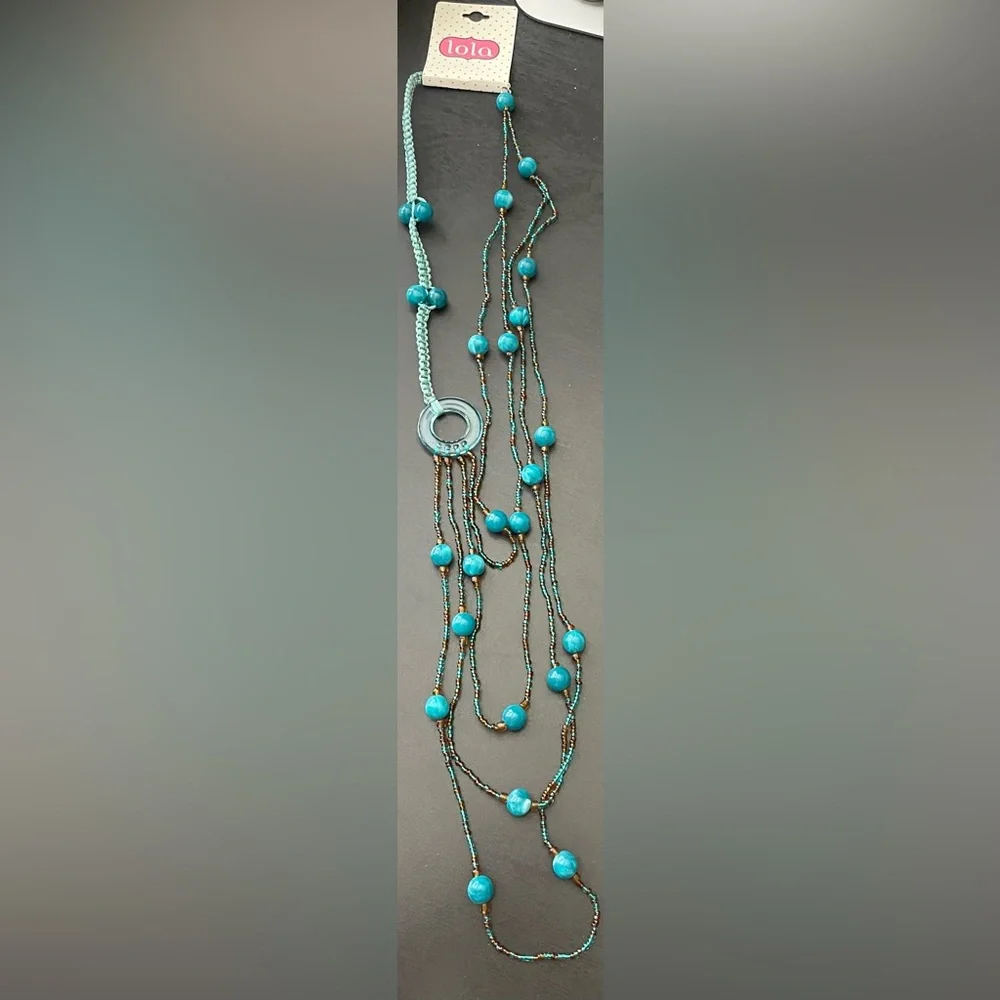 2/$15 NWT Lola Aquamarine & Brown Long Beaded Necklace - Picture 1 of 1